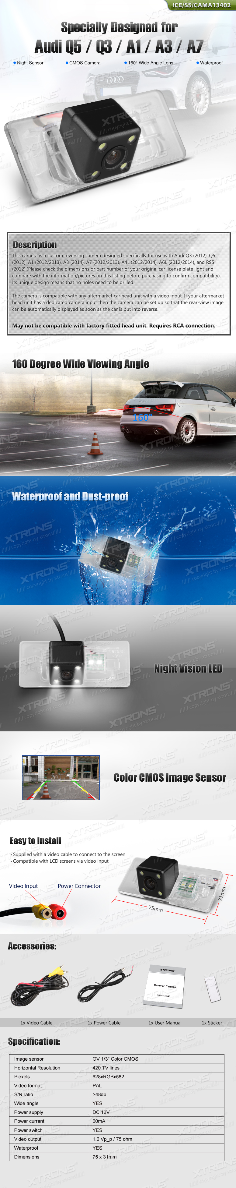 Telecamera Posteriore HD 720p In Luce Targa, Per A3 S3 8P 8V A4 S4 A5 B6 B7 B8 8K 8H 8E Q7 A6 A6L C6 C7 S6 4F 4G