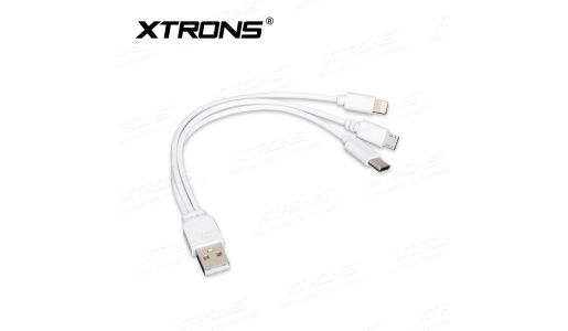 Universal 3-in-1 USB Charging Cable with 8Pin/Type-C/Micro-USB Ports for iPhone Android Mobile Devices