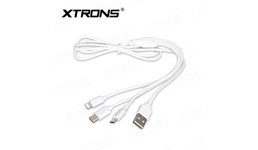 Universal 3-in-1 USB Charging Cable with 1M Extended Length and 8Pin/Type-C/Micro-USB Ports for iPhone Android Mobile Devices