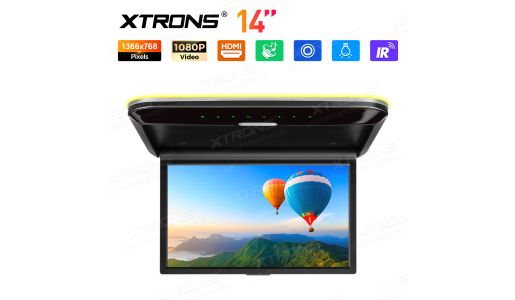 14 inch Ultra-thin Car TV Roof Mounted Monitor with Built-in Stereo Speakers and HD/AV/USB Input