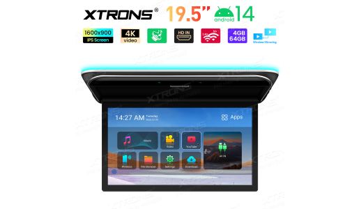 19.5" Octa Core 4+64GB Support 4K UHD Video IPS Screen Flip Down Android 14 Car Roof Multimedia Player