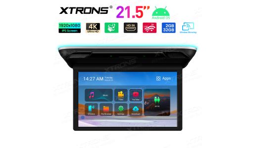 XTRONS 21.5 Inch Android Car Roof Monitor Flip Down Multimedia Player, FHD IPS Screen, Superior Sound for Coach Bus Motorhome