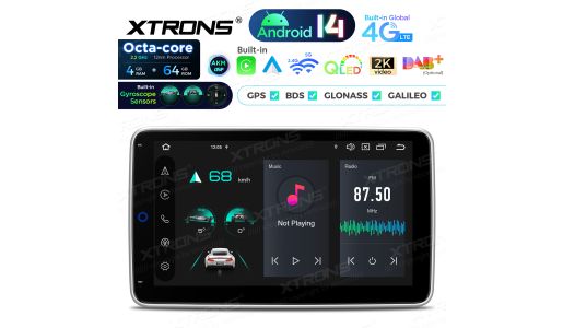 10.1" 4+64 GB Global 4G Adjustable QLED Display Single Din Android 14 Car Stereo Built-in AKM DSP Gyroscope Sensors