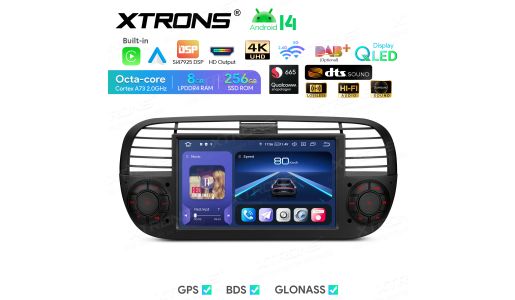 7 inch Octa core Car Android 14 Navigation System 8+256GB QLED IPS Display Built-in DTS Digital Sound DSP for Fiat 500