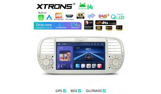 7 inch Octa core Car Android 14 Navigation System 8+256GB QLED IPS Display built-in DTS Digital Sound DSP for Fiat 500