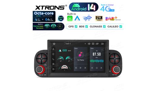 7" 4+64GB Global 4G LTE Android 14 IPS Car Stereo Multimedia Player Built-in AKM DSP Gyroscope Sensors Custom Fit for Fiat Panda
