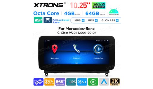 10.25 Inch Android Octa Core 4GB+64GB Car GPS Multimedia Player for Mercedes-Benz C-Class W204 (2007-2010) 