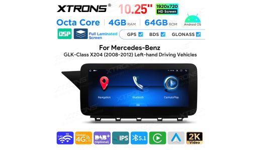 10.25 Inch Android Octa Core 4GB+64GB Car GPS Multimedia Player for Mercedes-Benz GLK-Class X204 (2008-2012) Left Driving Vehicles