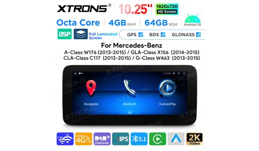 10.25 inch Android Octa Core 4GB+64GB Car GPS Multimedia Player for Mercedes-Benz A-Class W176/ GLA-Class X156/ CLA-Class C117/ G-Class W463