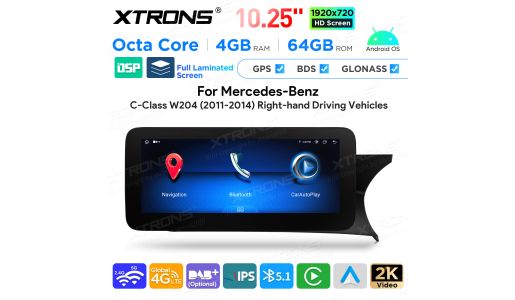 10.25 Inch Android Octa Core 4GB+64GB Car GPS Multimedia Player for Mercedes-Benz C-Class W204 (2011-2014) Right Driving Vehicles