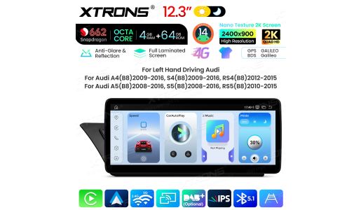 12.3 inch 4+64GB Snapdragon 662 Octa Core Android Car Stereo With Nano Texture 2K Screen for Audi LHD A4/A5 Multimedia