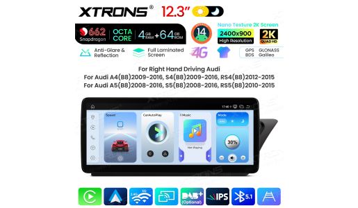 12.3 inch 4+64GB Snapdragon 662 Android Car Stereo for Audi A4/A5 High-spec RHD