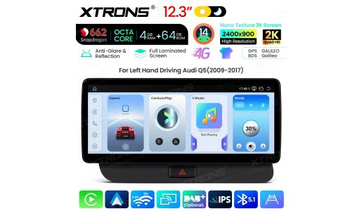 12.3 inch 4+64GB Snapdragon 662 Octa Core Android Car Stereo Multimedia Player With Nano Texture 2K Screen for Audi LHD High-Spec Q5 (2009-2017)