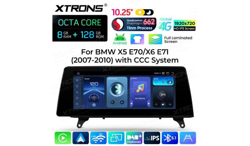 10.25 inch 8+128GB Android Car Stereo Qualcomm Snapdragon 662 Fully Laminated Screen Global 4G for BMW X5 E70/X6 E71 LHD With CCC System