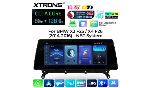 10.25 inch 8+128GB Android Car Stereo Qualcomm Snapdragon 662 Fully Laminated Screen Global 4G for BMW X3 F25/X4 F26 With NBT System