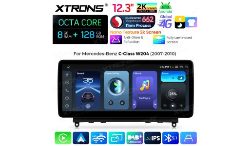 12.3" Snapdragon 662 Octa Core 8+128GB Anti-Glare & Reflection 2K Screen Android Car Stereo Multimedia Player for Mercedes-Benz C-Class W204 2007-2010
