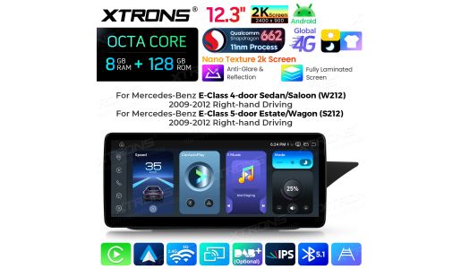 12.3" Anti-Glare & Reflection 2K Screen Snapdragon 662 Octa Core 8+128GB Android Car Stereo Multimedia Player for Mercedes-Benz E-Class W212 / S212 2009 to 2012 RHD NTG 4.0