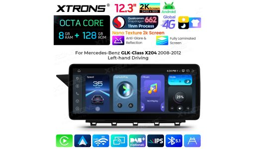 12.3" Anti-Glare & Reflection 2K Screen Snapdragon 662 Octa Core 8+128GB Android Car Stereo Multimedia Player for Mercedes-Benz GLK-Class X204(2008-2012) LHD NTG 4.0