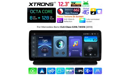 12.3" Anti-Glare & Reflection 2K Screen Snapdragon 662 Octa Core 8+128GB Android Car Stereo Multimedia Player for Mercedes-Benz CLS-Class C218/W218 2013 NTG 4.5/4.7