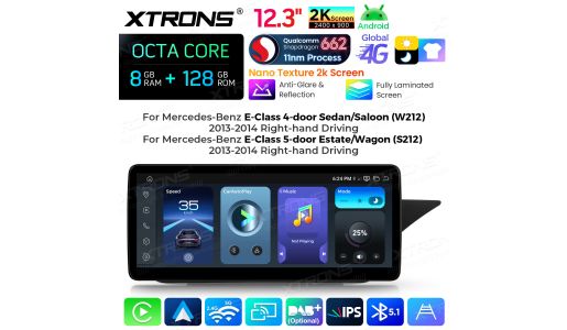 12.3" Anti-Glare & Reflection 2K Screen Snapdragon 662 Octa Core 8+128GB Android Car Stereo Multimedia Player for Mercedes-Benz E-Class W212 / S212 2013 to 2014 RHD NTG 4.5/4.7