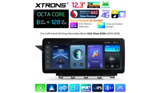 12.3" Anti-Glare & Reflection 2K Screen Snapdragon 662 Octa Core 8+128GB Android Car Stereo Multimedia Player for Mercedes-Benz GLK-Class X204 2013 to 2015 LHD NTG 4.5/4.7
