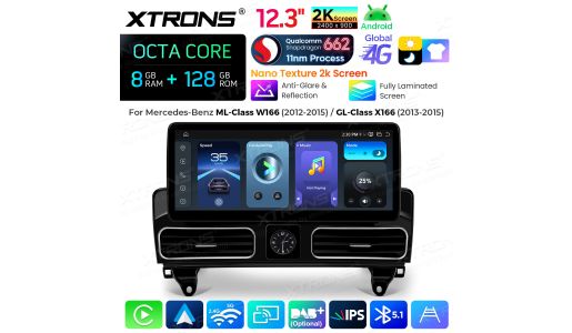 12.3" Anti-Glare & Reflection 2K Screen Snapdragon 662 Octa Core 8+128GB Android Car Stereo Multimedia Player for Mercedes-Benz ML/GL-Class LHD NTG 4.5/4.7