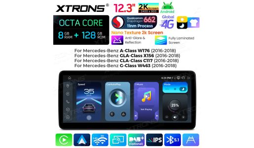12.3" Snapdragon 662 Octa Core 8+128GB Android Car Stereo Multimedia Player with Nano Texture 2K Screen for Mercedes-Benz A-Class W176/CLA-Class C117/GLA-Class X156/G-Class W463