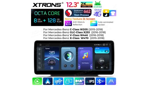 12.3" Anti-Glare & Reflection 2K Screen Snapdragon 662 Octa Core 8+128GB Android Car Stereo Multimedia Player for Mercedes-Benz C/GLC/V/X-Class NTG/5.0/5.1/5.2 System
