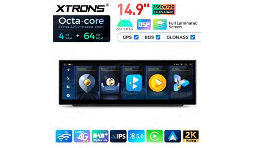 14.9 inch Octa Core 4+64GB Global 4G LTE Android Car Stereo Multimedia Player with Fully-laminated 2K IPS Screen for BMW 3 Series E90/E91/E92/E93 With No Original Display