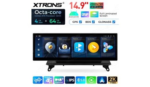 14.9 inch Octa Core 4+64GB Global 4G LTE Android Car Stereo Multimedia Player with Fully-laminated 2K IPS Screen for BMW X5 E70 / X6 E71 CCC Left Driving Vehicles