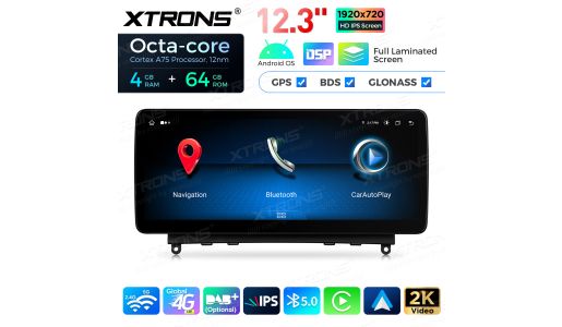 12.3 inch Octa Core 4+64GB Global 4G LTE Android Car Stereo Multimedia Player with Fully-laminated Screen for Mercedes-Benz C-Class W204