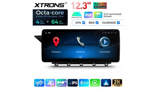 12.3 inch Octa Core 4+64GB Global 4G LTE Android Car Stereo Multimedia Player with Fully-laminated Screen for Mercedes-Benz GLK-Class X204 Left Driving Vehicles