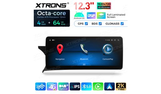 12.3 inch Octa Core 4+64GB Global 4G LTE Android Car Stereo Multimedia Player with Fully-laminated Screen for Mercedes-Benz C-Class W204 Left Driving Vehicles