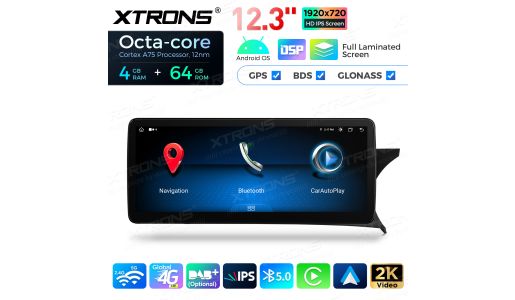 12.3 inch Octa Core 4+64GB Global 4G LTE Android Car Stereo Multimedia Player with Fully-laminated Screen for Mercedes-Benz C-Class W204 Right Driving Vehicles