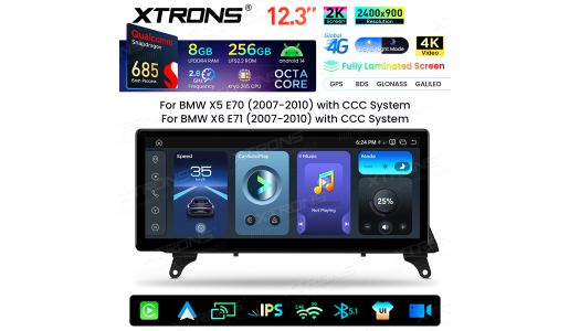 12.3 Inch 2K Screen Qualcomm Snapdragon 685 8+256GB Android Car Screen Upgrade for BMW X5 E70/X6 E71 (2007-2010) LHD CCC System