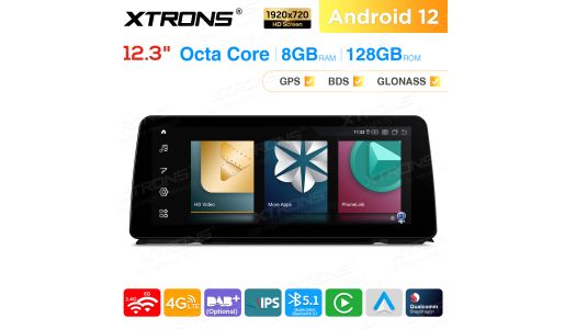 12.3 inch Qualcomm Snapdragon 662 Android 8GB+128GB Car Stereo Multimedia Player for BMW 3 Series F30 F31 F34/4 Series F32 F33 F36 Left Driving Vehicles NBT