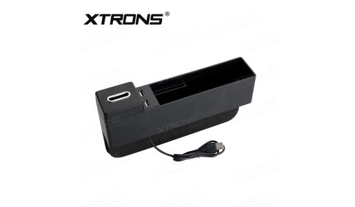 Universal Car Storage Box with Dual USB Ports and Removable Coin Holder
