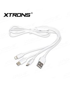 Universal 3-in-1 USB Charging Cable with 1M Extended Length and 8Pin/Type-C/Micro-USB Ports for iPhone Android Mobile Devices