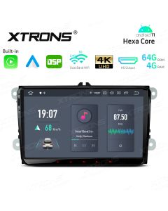 9 inch Android 11 Hexa-Core 64bit Processor 4G RAM + 64GB ROM Car Stereo with Metal Frame and HD Output with Built-in CarAutoPlay and Android Auto and DSP Custom Fit for VW/SKODA/SEAT