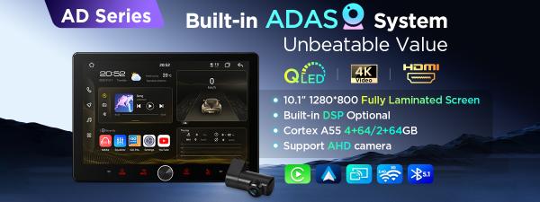 XTRONS AD Series: 10.1-Inch Double Din Android Car Stereo with Built-in ADAS