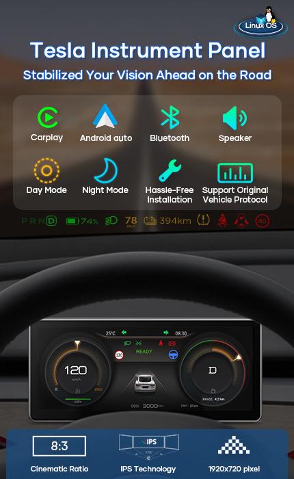 Tesla Instrument Panels: Customized Factory Style Linux OS Display with Carplay and Android Auto
