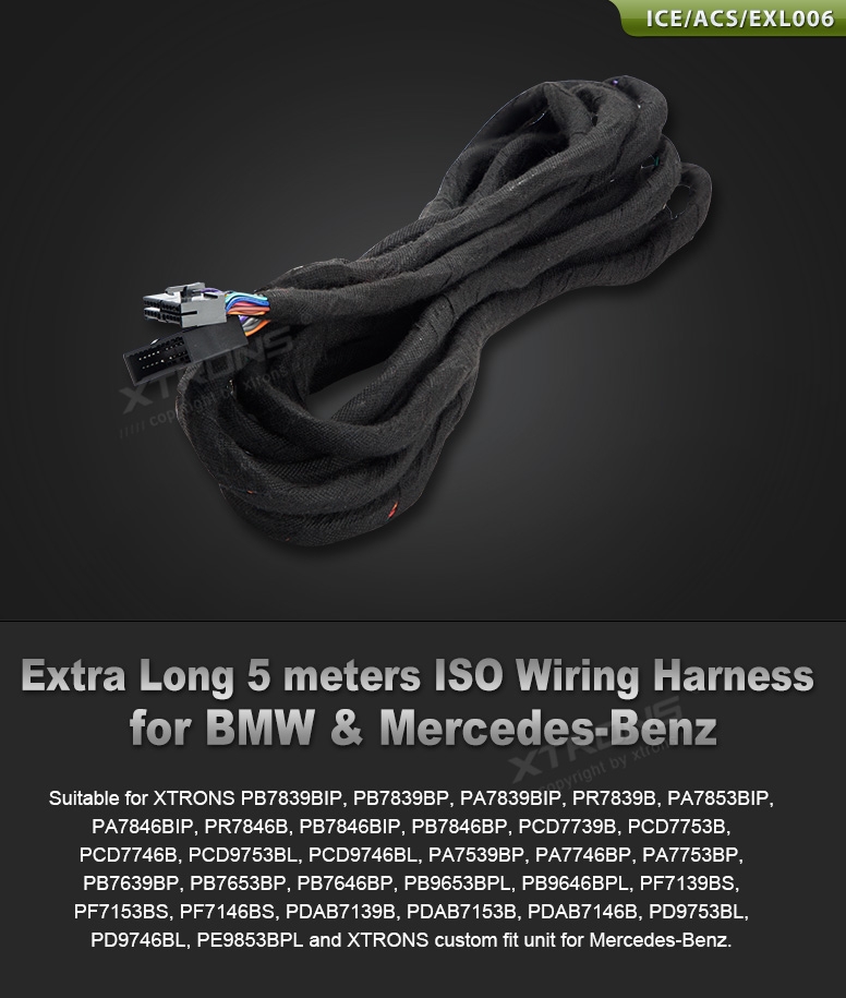 Extra long 5 meters ISO Wiring Harness for BMW & Mercedes 
